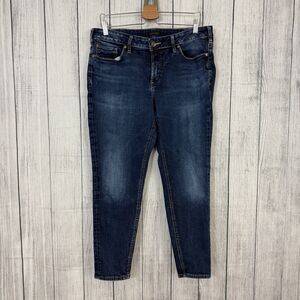 Silver Jeans Women's W34 x L26 Blue Dark Wash Denim Suki Skinny Cropped Jeans